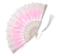 BUGUUYO Ventaglio Mano con Piume Elegante e Stile Ricamato Ventaglio Portatile in PP e Metallo per Feste in Costume Cosplay e Cerimonie