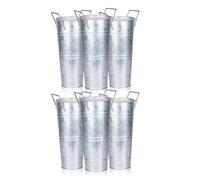 Buhdjfnke 6 Pezzi Secchiello per Fiori Zincato da 10 Pollici con Manici per Centrotavola Floreale in Casa, Contenitore per Matrimonio e Fiori Tagliati