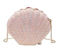 Buhdjfnke Borsa Da Sera un Tracolla un Catena con Paillettes Glitterate Da con Sirenetta e Conchiglia, Rosa