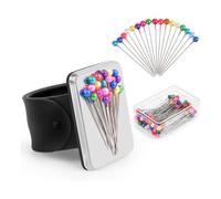 Buhdjfnke Bracciale Portaspilli Magnetico con 100 Pezzi di Spilli da 1,5 Pollici, Set di Supporti per Pin In Silicone da Polso per Trapuntatura A