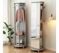 Buhelyc Specchio A Figura Intera con Supporto Specchio Appendiabiti 3 in 1 Salvaspazio Base Girevole per Guardaroba, Soggiorno, Camera da Letto(Size:Stile B,Color:Grigio)