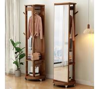 Buhelyc Specchio A Figura Intera con Supporto Specchio Appendiabiti 3 in 1 Salvaspazio Base Girevole per Guardaroba, Soggiorno, Camera da Letto(Size:Stile B,Color:Noce)