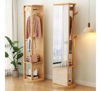 Buhelyc Specchio A Figura Intera con Supporto Specchio Appendiabiti 3 in 1 Salvaspazio Base Girevole per Guardaroba, Soggiorno, Camera da Letto(Size:Stile A,Color:Marrone)