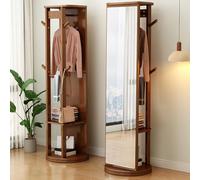 Buhelyc Specchio A Figura Intera con Supporto Specchio Appendiabiti 3 in 1 Salvaspazio Base Girevole per Guardaroba, Soggiorno, Camera da Letto(Size:Stile A,Color:Noce)
