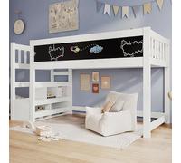 buiesjole Lettino a soppalco con lavagna/lavagna, stoccaggio e protezione dalle cadute, 90 x 200 cm, bianco a soppalco per bambini, rete a doghe bianche