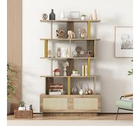 buiesjole Libreria di alta qualità con ante in rattan e dispositivo di sicurezza, 105 x 31,7 x 160 cm, ripiani aperti, moderna libreria, scaffalatura, combinazione di legno/metallo