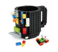 Build-On Brick Coffee Mug, Funny Cup withh DIY Creative Building Blocks Xmas Present, Gifts for Kids Men with 3 Bags (Black)