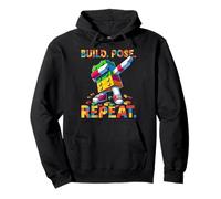 Build Pose Repeat Funny Blocks Bricks Toy Master Builder Felpa con Cappuccio