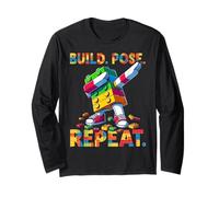 Build Pose Repeat Funny Blocks Bricks Toy Master Builder Maglia a Manica