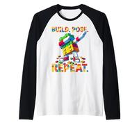 Build Pose Repeat Funny Blocks Bricks Toy Master Builder Maglia con Maniche Raglan