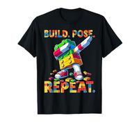 Build Pose Repeat Funny Blocks Bricks Toy Master Builder Maglietta