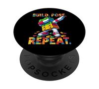 Build Pose Repeat Funny Blocks Bricks Toy Master Builder PopSockets PopGrip Adesivo