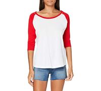 Build Your Brand By022-ladies 3/4 Contrast Raglan Tee T-Shirt, Bianco/Rosso, XS Donna