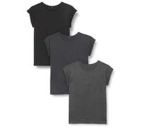 Build Your Brand Ladies Extended Shoulder Tee 3-Pack T-Shirt, Multicolore (Blk/Nvy/Char 02240), X-Small Donna
