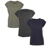 Build Your Brand Donna Ladies Extended Shoulder Tee 3-Pack T-Shirt Not Applicable, Multicolore (Cha/Oli/Nvy 02278), X-Small