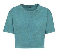 Build Your Brand Ladies Acid Washed Cropped Tee, T-Shirt Donna, Teal Black, XL