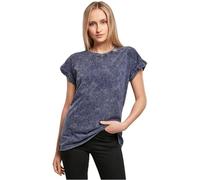 Build Your Brand Ladies Acid Washed Extended Shoulder Tee, T-Shirt Donna, Indigo White, XL