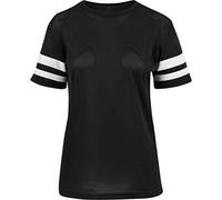 Build Your Brand Ladies Mesh Stripe Tee, T-Shirt Donna, Nero/Bianco, L