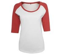 Build Your Brand Maglietta da Donna a 3/4 in Raglan a Contrasto T-Shirt, Bianco/Rosso, XXXXL