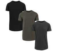 Build Your Brand Shaped Long Tee 3-Pack T-Shirt, Multicolore (Blk/Cha/Oli 02280), Small Uomo