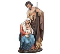 Buildclassic - Statua della Sacra Famiglia Cattolica, Presepe da interno, pezzo centrale della collezione natalizia, regalo religioso, altezza 28 cm, scultura rinascimentale dipinta a mano da
