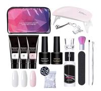 Builder, kit per unghie in gel Poly Extension in 3 colori, con soluzione di slittamento e lampada, set manicure per arti delle dita, con clip e custodia