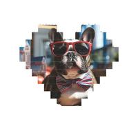 Building Block Puzzle Bulldog francese che indossa occhiali da sole Puzzle personalizzati per adulti Mattoni da costruzione Puzzle 3D Blocchi di cuore Puzzle Mattoni Novità Mattoni Puzzle per la
