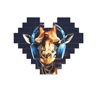 Building Block Puzzle Giraffa Indossare Cuffie Puzzle di mattoni personalizzati per adulti Mattoni da costruzione Puzzle 3D Blocchi di cuore Puzzle Mattoni Novità Mattoni Puzzle per la decorazione