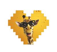 Building Block Puzzle Giraffa Indossare Occhiali Puzzle di mattoni personalizzati per adulti Mattoni da costruzione Puzzle 3D Blocchi di cuore Puzzle Mattoni Novità Mattoni Puzzle per la decorazione