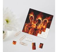Building Block Puzzle personalizzato Mattoni da costruzione Puzzle a forma quadrata scheletri fuoco Blocco di mattoni per adulti Blocco di blocchi per la decorazione domestica 3D Mattoni Cornice per