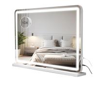 Buildonely Specchio da Trucco 80x55 cm, Specchio con Luci LED Regolabili, 3 Modalità, Caricatore USB, Memoria Intelligente, Controllo Touch, Montaggio a Parete, Bianco