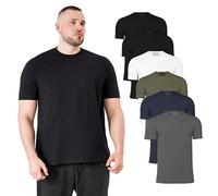 BUILT DIFFERENT Big Guy - Confezione da 6 magliette da uomo Big & Tall - Premium Crew Neck in nero, cachi, bianco, blu navy, carbonio, morbido misto cotone, taglie da XL a 5XL, Nero, cachi, bianco