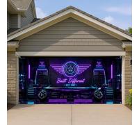 Built Different Copertura per porta del garage, decorazioni a tema auto in stile industriale al neon, decorazione per garage all'aperto viola vivace, sfondo per feste tutto l'anno, 400 x 180 cm