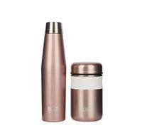 BUILT Set Regalo da Pranzo, Include Thermos per Alimenti e Borraccia con Tappo Perfect Seal a Tenuta Stagna, Adatto al Pendolarismo, Pranzo in Ufficio, Picnic e Palestra, Oro Rosa