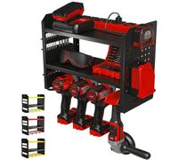 BUILTSTRONG Supporto da parete organizer per utensili elettrici - Portautensili in metallo resistente a 3 livelli, portautensili, supporto per trapani, lato pedoard, e altro ancora - Organizzatore per