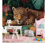 Buio Carta da parati murale, Giungla Tropicale Animali Leopardo murale in tessuto non tessuto, poster design moderno per soggiorno cucina sala da pranzo camera da letto 400 x 280 cm