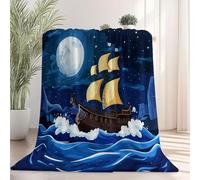 Buio Super Soft Luxury Flannel 80 x 150 cm, Lightweight Plush All Season Use with Nave a vela dei cartoni animati Decorative Throw Travel Blanket Nap Throws for Sofas and Bed