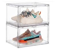 Buithafu Scatole per scarpe impilabili, trasparenti, confezione da 2, porta magnetica, per tacchi alti, stivali alla caviglia, décolleté, top