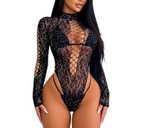 Buitifo Body da donna, calza con strass, abbigliamento da rave, abbigliamento da discoteca(TK nero6,M)