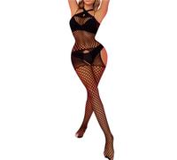 Buitifo Donna Biancheria Intima Sexy Abiti da Notte Halter Calze del Corpo One Piece Fishnet Mini Top e Collanti(nero,M)