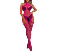Buitifo Donna Biancheria Intima Sexy Abiti da Notte Halter Calze del Corpo One Piece Fishnet Mini Top e Collanti(Rosa Rossa,M)
