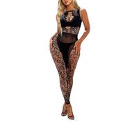 Buitifo Donna Fishnet Bodystocking Lingerie Donna Sexy Intima Pizzo Halter Babydoll Trasparente Pigiama Sleepwear(nero hblt,Taglia unica)