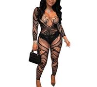 Buitifo Donna Fishnet Bodystocking Lingerie Donna Sexy Intima Pizzo Halter Babydoll Trasparente Pigiama Sleepwear(nero DZJ,Taglia unica)