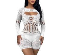 Buitifo Donna Lingerie Bodysuit Fishnet Bodystocking Sexy Jumpsuit Romper(bianco ZJ,Taglia unica)