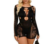 Buitifo Donna Lingerie Bodysuit Fishnet Bodystocking Sexy Jumpsuit Romper(Nero BM,M)