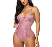 Buitifo Donna Sexy Lingerie Babydoll Body Senza Ferretto Un Pezzo Lingerie Sleepwear Trasparente Camicia da Notte Teddy Scollo a V Biancheria Intima（Pink,M
