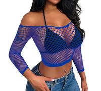 Buitifo Donne Lingerie Sexy Body Mesh Top Copertura della Spiaggia(Blu wgtop,M)