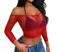 Buitifo Donne Lingerie Sexy Body mesh top Copertura della spiaggia(rosso wgtop,M)