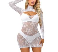 Buitifo Donne Lingerie Vestito Sexy Pigiama con Maniche Costumi Da Bagno Cover Up(bianco,M 90Q)