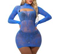 Buitifo Donne Lingerie Vestito Sexy Pigiama con Maniche Costumi Da Bagno Cover Up(Blu,M 90Q)